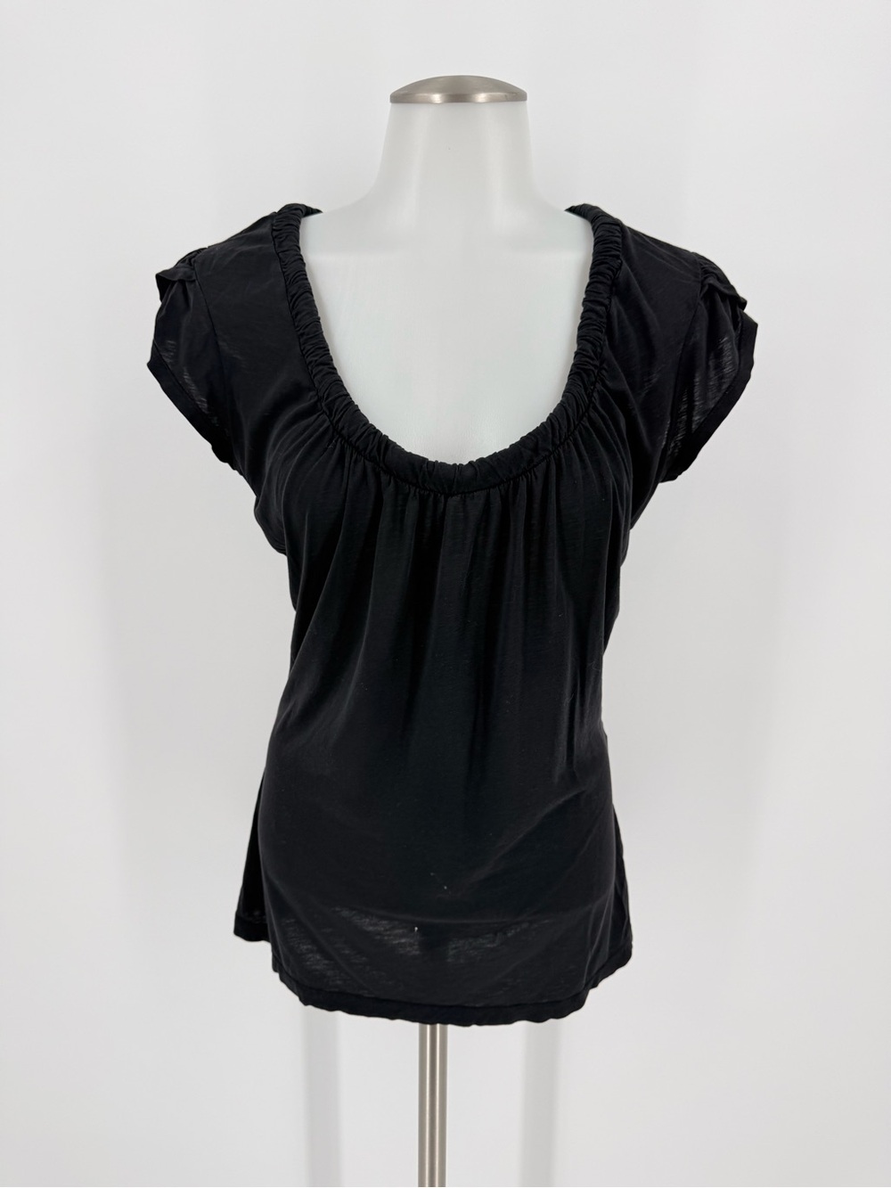 Rebecca Beeson Black Ruched Scoop-Neck Short Sleeve Top